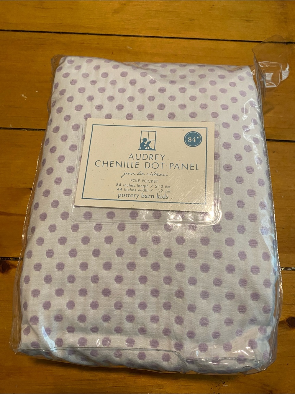 Pottery Barn Kids Audrey Chenille Curtain Panel White Purple Polka Dot 44X84